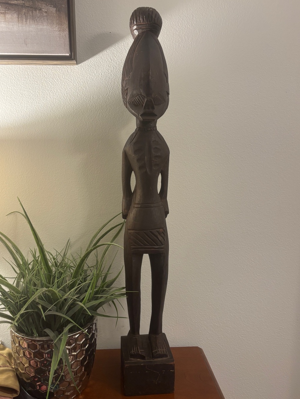 Vintage Tall African Mangbetu Style Wooden Statue - Double Face Tribal Art